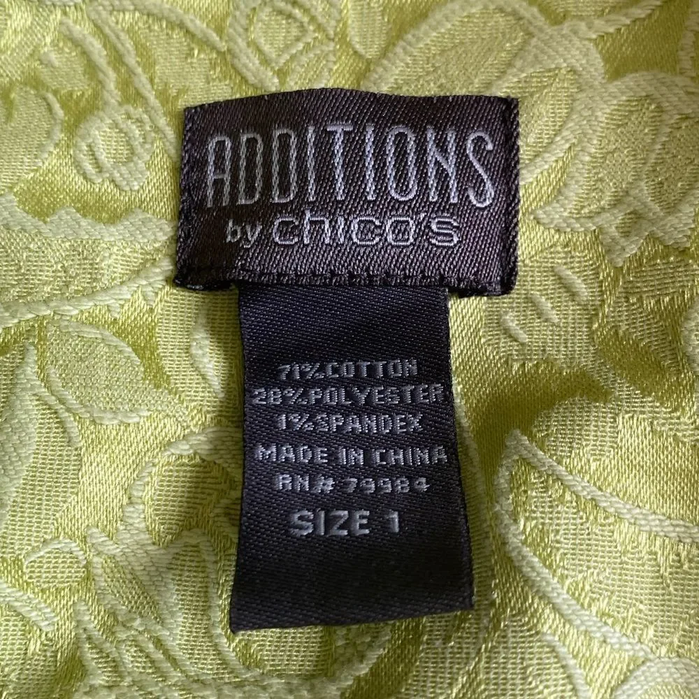 Additions by Chico’s Jacket Embroidered Button Front Lime Green Womens Medium - Picture 7 of 8